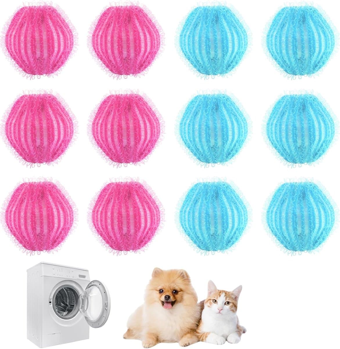 SnelShoppen - 12 Wasballen, Herbruikbare Anti-Haar Wasballen, Verwijdert Dierhaar, Microvezel, Voor Kleding en Beddengoed (Kleurmix) — afbeelding 1