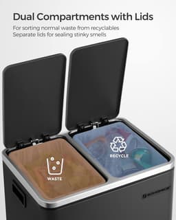 SONGMICS Afvalemmer voor de keuken, 30L, afvalscheiding, metalen afvalemmer, pedaalemmer met binnenbakken en handgrepen, afvalscheidingssysteem, 2 x 15 liter, softclose, luchtdicht, zwart LTB30BK — thumbnail 4