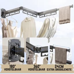 Woning Decor® Droogrek 127cm – Inklapbaar Wanddroogrek – Muur Wasrek – Droogrek Hangend - Voor Binnen en Buiten – Duurzaam & Ruimtebesparend — thumbnail 2