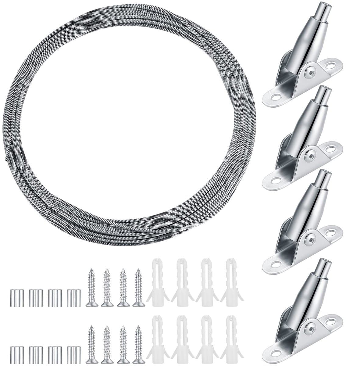 NTH products- Staalkabel 10 meter - Verstelbaar 2 mm - Spanslot - Montageklem - Beweegbare ijzeren klinknagels - Roestvrij staal - Kabelset — afbeelding 1