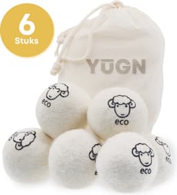 YUGN Eco Set 6 Stuks XL Drogerballen Wol - 100% Schapenwol - Inclusief Opbergzakje - Wasdrogerballen — thumbnail 1
