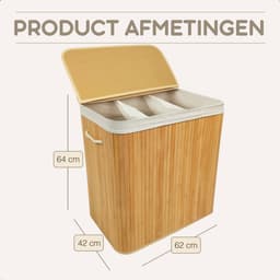Bellettini® Bamboe Wasmand met Deksel - 3 Compartimenten Wassorteerder - 155 Liter - Naturel — thumbnail 3