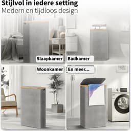 Smalle Wasmand - 60L - 2 Stuks - Wasmanden met Deksel en Waszak - Mand Vuile Was - Opbergmand - Mand - Grijs — thumbnail 3