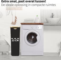 Smalle Wasmand met Deksel en Waszak - 60L - Smal - Wasmand - Opvouwbaar - Opbergmand - Linnen - Zwart — thumbnail 2