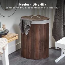 Bamboe Hoek Wasmand met Waszak - Bruin - 72L - Opvouwbaar met Deksel - Duurzaam en Stijlvol - Inclusief EBOOK — thumbnail 2