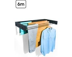 Bodo® In- en uitklapbaar droogrek met Ophanghaken - Zwart - 6m Drooglengte — afbeelding 1