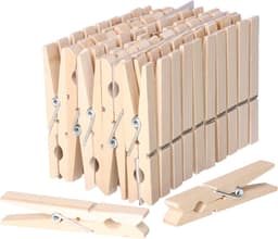 Wasknijpers - 100x stuks - natuurlijke houtkleur - stevig ontwerp - 8 cm — thumbnail 1