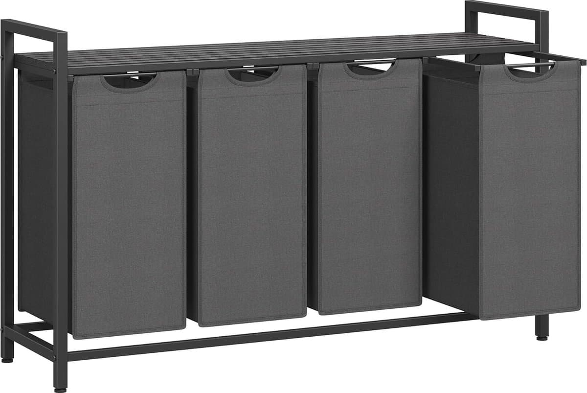 ACAZA Wasmand - Wassorteerder - 4 Vakken - 160 L - 116 x 72 x 33 cm - Zwart en Grijs — afbeelding 1