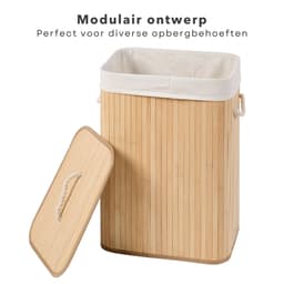 Bamboe Wasmand - Opvouwbaar Met Deksel - 72L - Naturel - Duurzaam Design - Wassorteerder met Waszak - Inclusief EBOOK — thumbnail 4