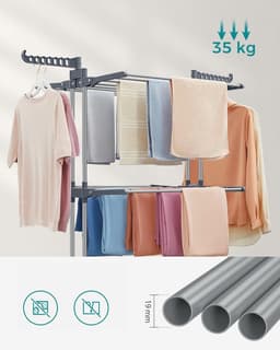 Songmics Grote Droogrek, Opvouwbaar Droogrek met 4 Lagen, Verplaatsbaar Rek 64 x 126 x 172 cm, Roestvrij Staal, Opvouwbare Vleugels, Eenvoudige Montage, Voor Binnen- en Buitengebruik, Grijs, LLR701G01 — thumbnail 5