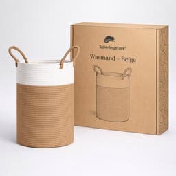 Wasmand Spieringstore - Gevlochten Katoen - Opbergmand Speelgoed - Handvatten - 35x50cm - Wit Camel — thumbnail 5