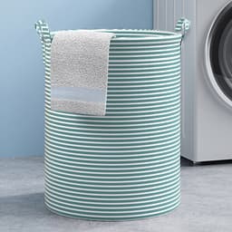 Wasmand Opbergmand Opvouwbaar - Set van 2 - XXL Formaat - Stoffen Wasmand - Voor Wasgoed Speelgoed en Kleding - Groen Gestreept — thumbnail 5