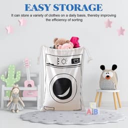 Waszak - Met Wasmachine Print - 60 x 80 cm - Grote waszak - Wasgoed Opbergtas met Trekkoord - Badkamer Was Zak - Laundry Bag - Reiswaszak - Waszakken voor wasgoed - Opbergtas - Waszakken - Wit/Zwart — thumbnail 2