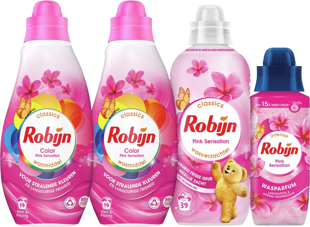 Robijn Perfect Match - Pink Sensation - 4 stuks - 2x wasmiddel + 1 wasverzachter + 1 wasparfum - Voordeelverpakking — afbeelding 1