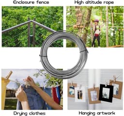 RVS Kabel Set 20 meter voor waslijn, plantenstandaard en ophanging - Robuust en veelzijdig met 7x7 draadkabel 304 - Roestvrij staal 4 mm dik — thumbnail 4