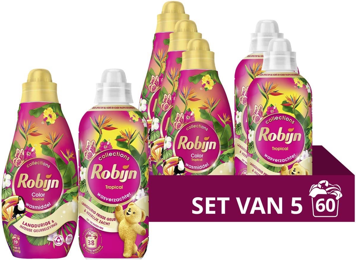 Robijn Perfect Match Wasmiddel en Wasverzachter Pakket - Tropical - 5 stuks - 60 Wasbeurten — afbeelding 1