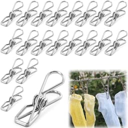 Verpakking van 20 kledingclips - lakenclips - metalen veerclips - sluitclips - winddichte sokkenclips - ophangclips voor voorwerpen - geschikt voor kleding, foto's, voedselzakken, handdoeken, kantoorartikelen (5,6*1,3 cm - zilver) — thumbnail 1