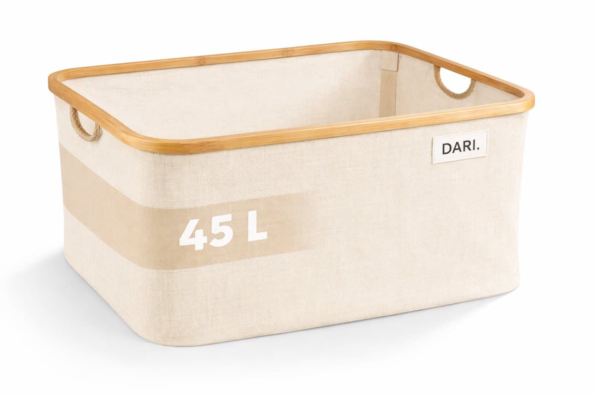 DARI. Opvouwbare Wasmand 45L – Heupwasmand – Wasmanden – Opbergmand – Wasbox – Bamboe – Beige — afbeelding 1