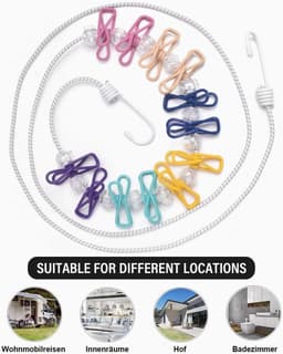 Draagbare Waslijn - Camping Wasrek - Buiten Droge Kleding - 12 Anti-slip Clips - Tot 3.6 Meter — thumbnail 5