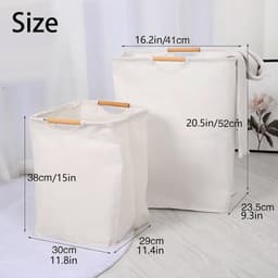 Wasmand - Opvouwbaar - Met houten handgrepen - Voor slaapkamer, badkamer en studentenkamer — thumbnail 2