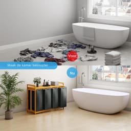 Core® Wassorteerder 4 vakken - Wasmand 4 vakken 200 Liter - Wasmand Met Opbergplank – Grijs - 81cm x 42cm x 80cm — thumbnail 3