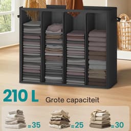 Damenzo - Wasmand - Wasmanden - Wasmand met deksel - Was sorteerder - 210L - Wasmand 4 vakken - Wasmand XXL - Wasmand zwart — thumbnail 2