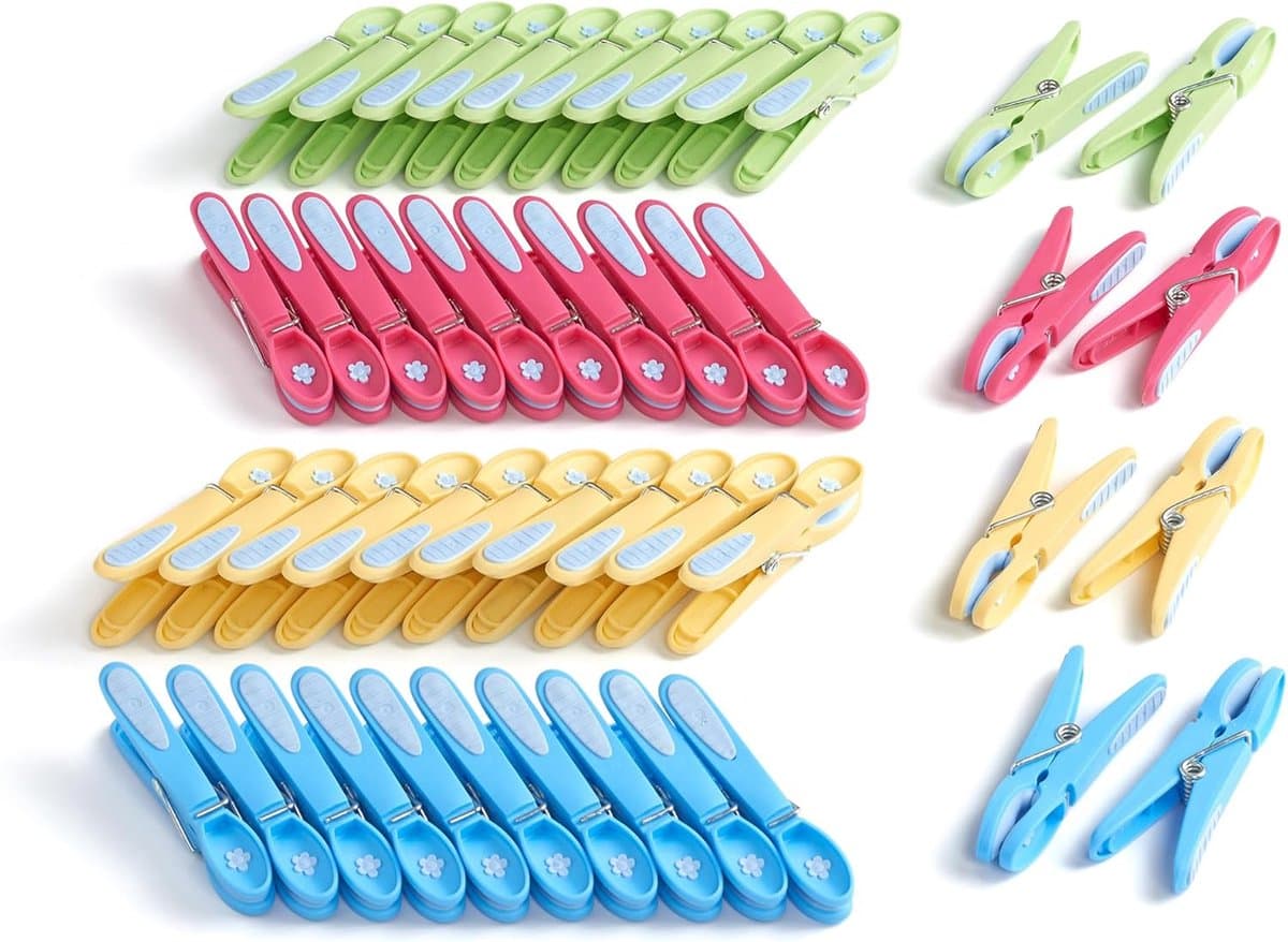 Premium wasknijpers in bloemdesign (48 stuks) - Blauw, Geel, Groen, Roze — afbeelding 1