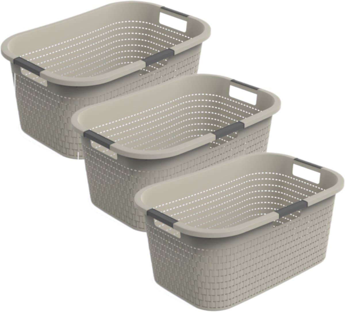 Rotho Country - 3-delige set wasmand 40 l - kunststof- BPA-vrij - Beige — afbeelding 1