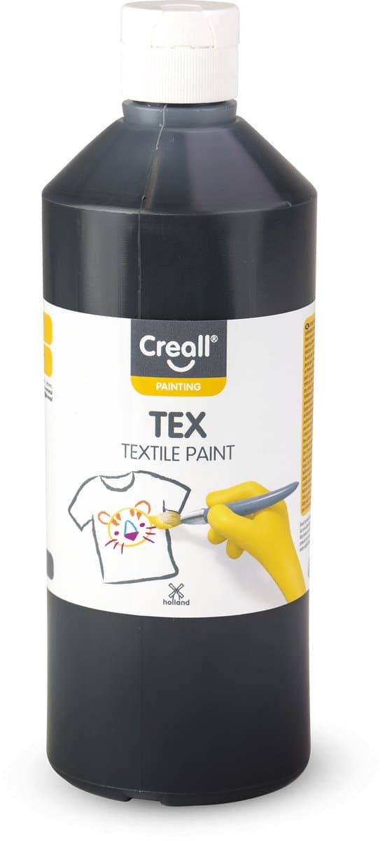 Creall Tex - Textiel- & Stoffenverf - Zwart - 500ml - Machine wasbaar na fixatie - Voor T-shirts, jeans, schoenen, stoffen tassen, meubels en auto-interieurs/hemelbekleding - Gemaakt in NL - Glutenvrij — afbeelding 1