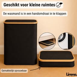 Lirena wasmand - drie vakken - opvouwbare wassorteerder - 3 in 1 wasmand - Zwart — thumbnail 3