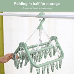 Sokkendroogrek met 32 ​​clips - Hangend kledingrek voor binnen en buiten - Opvouwbaar roterend droogrek voor sokken, ondergoed en kleine kleding - 35*32cm-Blauw — thumbnail 5
