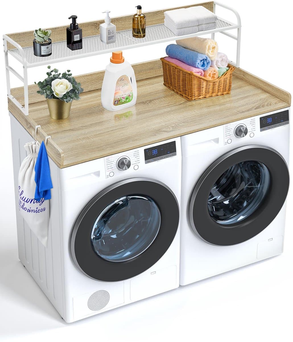 VEVOR was-droogcombinatie aanrecht met 2 lagen wasmachine eiken kleur — afbeelding 1