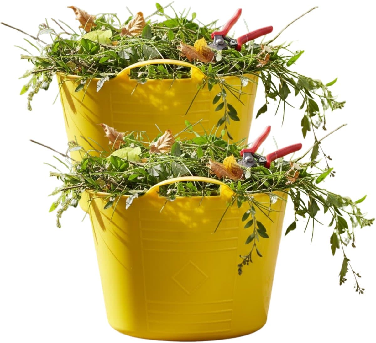 Flexibele kuip / emmer - 2x - geel - 15 liter - kunststof - 35 x 28 cm - met handvatten — afbeelding 1