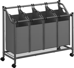 Songmics Wasmand met wielen, wasmand met 4 verwijderbare waszakken, waswagen, wasmand, voor wasruimte, slaapkamer, badkamer, 4 x 45 L, leisteengrijs RLS103G01 — thumbnail 1