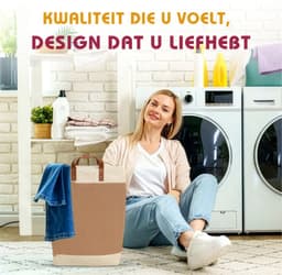NOVARTA, Opvouwbare wasmand van jute stof met lederen handvat, opbergmand, Laundry basket - Wasbox — thumbnail 4