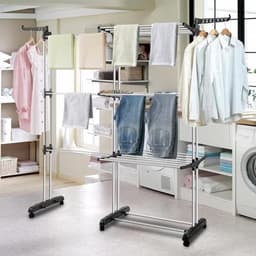 Droogrek toren met 4 etages en inklapbare vleugels - Uitschuifbaar van 75-150 cm, ruimtebesparend wasdroger met 360° draaibare wielen — thumbnail 3