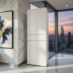 Slimline Opbergkast 60 cm – Hoge multifunctionele kast met 4 deuren en lade – Smalle witte kast met 3 planken voor woonkamer, slaapkamer, kantoor en huishoudgebruik – Compacte, ruimtebesparende opbergoplossing 64x34x180 cm NoViHome — thumbnail 1