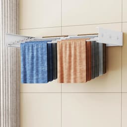 YONO Wanddroogrek Inklapbaar - Droogrek Hangend met 6 Haakjes - Wasrek Muur - Balkon - Wit — thumbnail 5