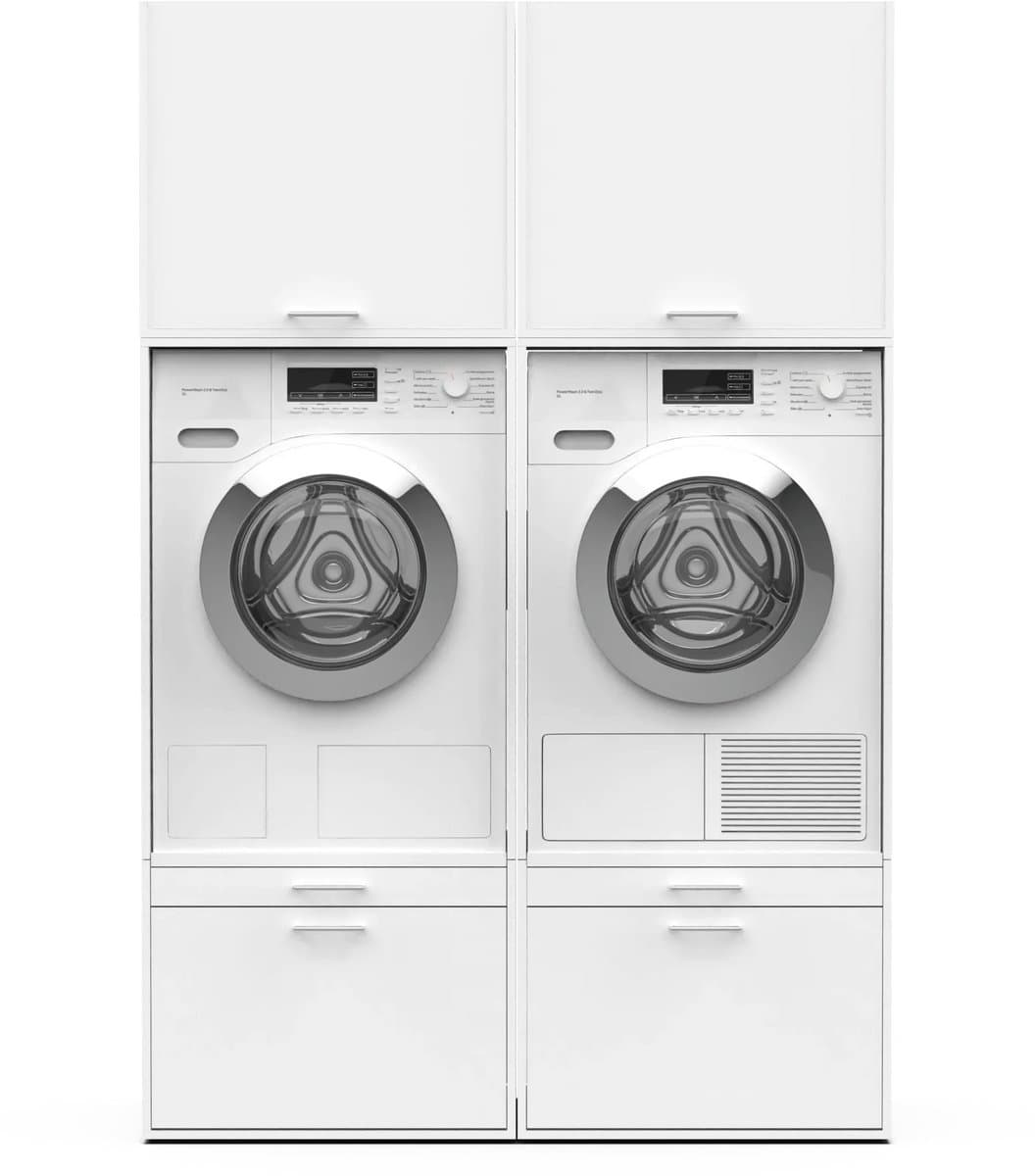 Washcab® Wasmachine Kast - Wasmachine Verhoger - Wasmachine Ombouw - Met lade - Wit - Duo Set High 1 — afbeelding 1
