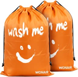 Wonair Waszak Groot - Waszakken Voor Wasgoed - 60x90cm - Oranje - 2 Stuks - Met trekkoord — thumbnail 1