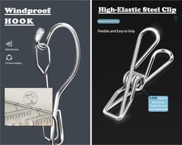 Rainbecom - Sokkenhanger RVS met Clips - 30 Clips Dubbel - Winddicht Droogrek voor Sokken en Ondergoed - RVS Wasrek 45x50 cm — thumbnail 2