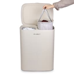 Jubbly® - Wasmand - Wassorteerder - Wasmand met Deksel - Wasmand 2 vakken - Wasmand opvouwbaar - Wasbox - 90 Liter - Beige - The Splitsmart — thumbnail 1