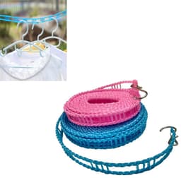 2 stuks- waslijndraad- 5M - Drooglijn voor buiten - Kleding en lakens drogen- weerbestendig - kunststof-Roze en blauw- Ruimtebesparend-Geen ponsen nodig — thumbnail 1