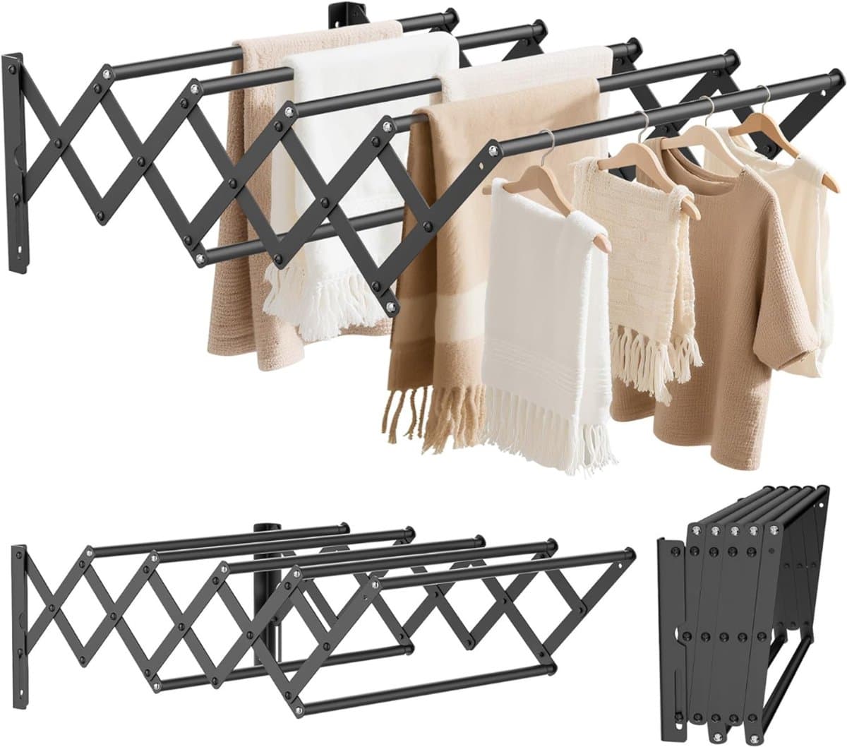 DailySupplies® Wanddroogrek - Droogrek Inklapbaar - Wasrek - Droogtoren - Droogrekken - zwart — afbeelding 1