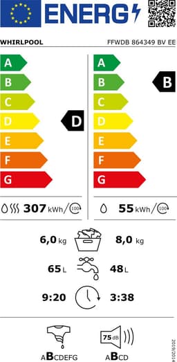 Whirlpool FFWDB 864349 BV EE - Was-droogcombinatie - Vrijstaand - Voorbelading - Wit — thumbnail 2