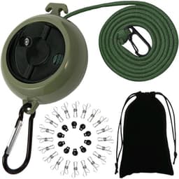 Verstelbare waslijn 10 meter - Antislip campingwaslijn met 10 haken en 20 wasknijpers voor utility room, balkon, tuin en kamperen — thumbnail 1