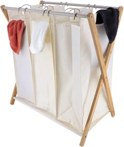 Tendance Wasmand met 3 compartimenten - bamboe hout - wit - inklapbaar - was sorteren — thumbnail 4