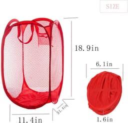 Wasmand - 4 Stuks - Mand - 30 × 30 × 46 CM - Wassorteerder - Wasbox Opvouwbaar - Mesh wasmand - Speelgoedmand - Draagbaa - Voor slaapkamer, kinderkamer, studentenhuis en reizen - Rood, oranje, hemelsblauw en groen — thumbnail 2