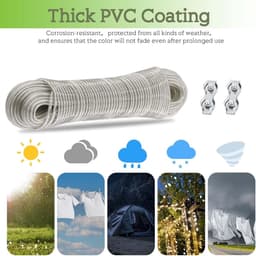 30 m Steel Core Washing Line - Outdoor Clothes Line with 2 Tensioners - Extra Strong for Balcony and Garden - Load Capacity 120 kg — thumbnail 2