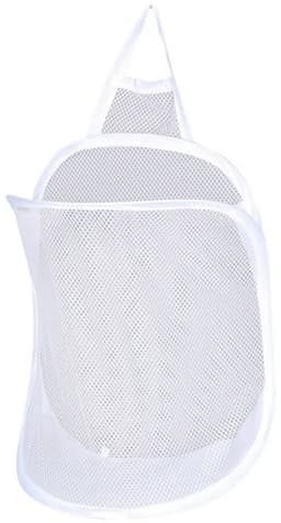 Opvouwbare wasmand voor aan de muur,Opbergmand voor hangende vuile was,Wasmanden, hangende wasmand van gaas, opvouwbare wasmand, opvouwbare wasmand voor vuile was, opbergtas voor aan de muur (wit) — thumbnail 1